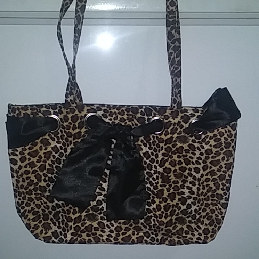 Not Rated Leopard Print Shoulder Bag with Black Bow